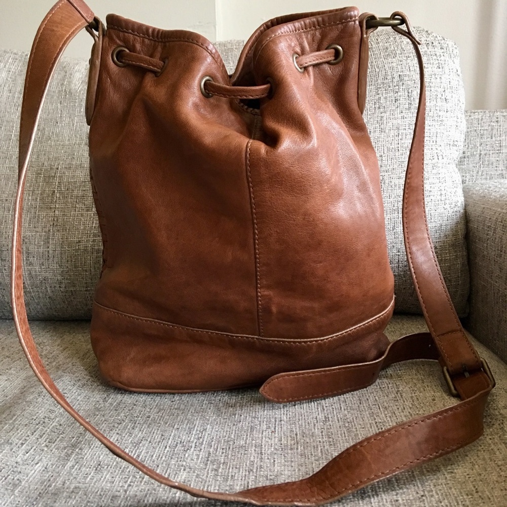 Liebeskind Woven Drawstring Crossbody Bag in Cognac Brown - Picture 2 of 14